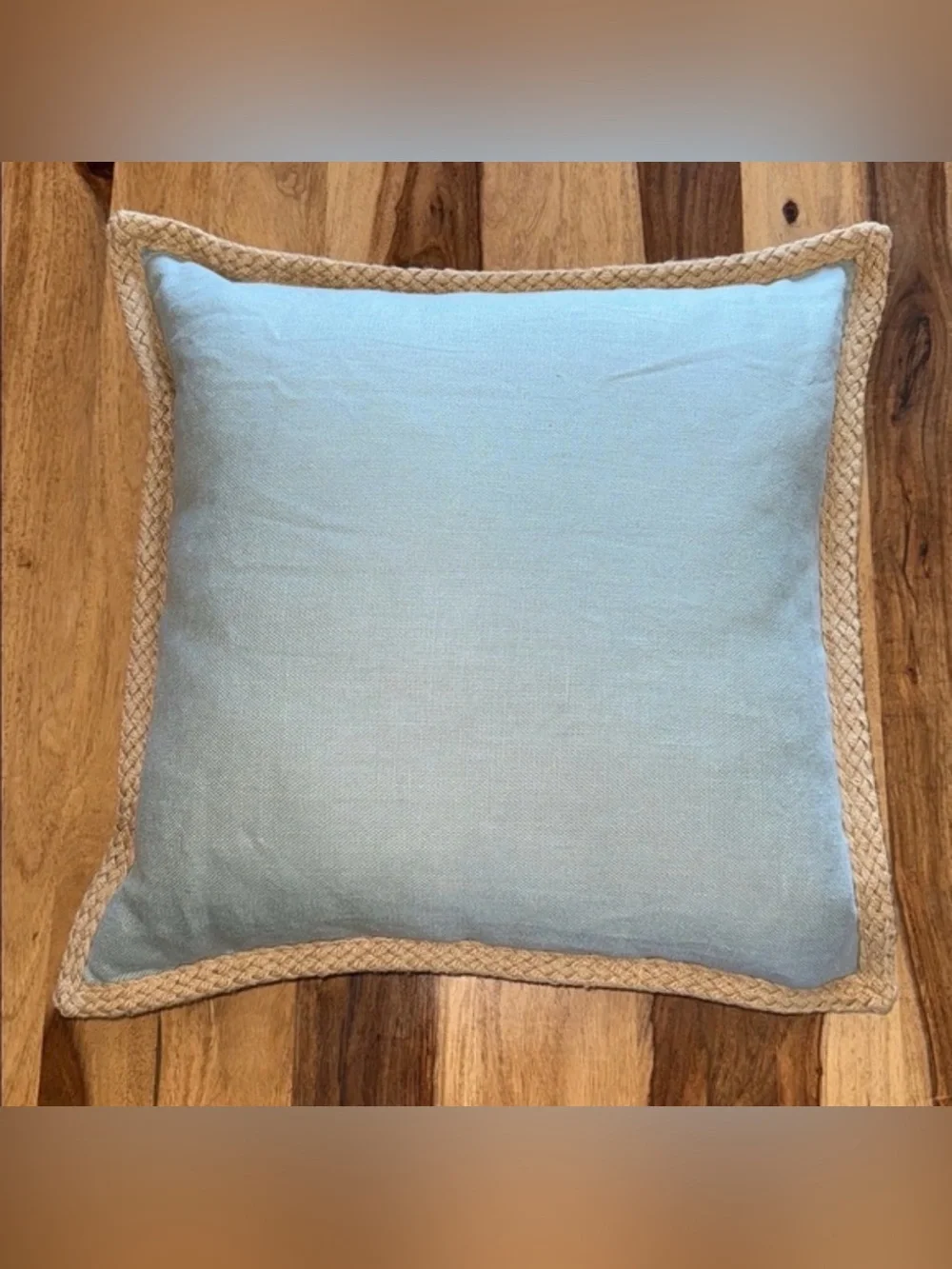 Pottery Barn Light Blue Pillow Form with Tan Braid Trim